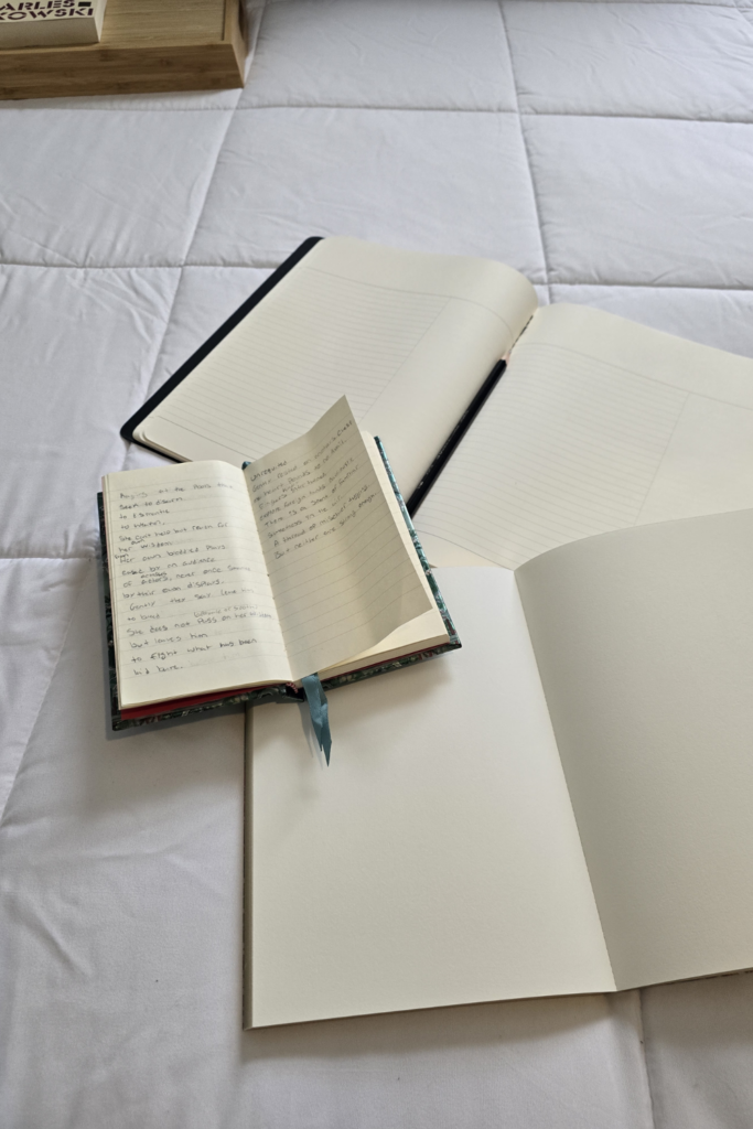 Journal Ideas for Summer Journals on a bed, journals for inspiration, writing prompts, writing